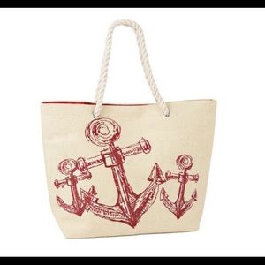 Red anchor raffia tote